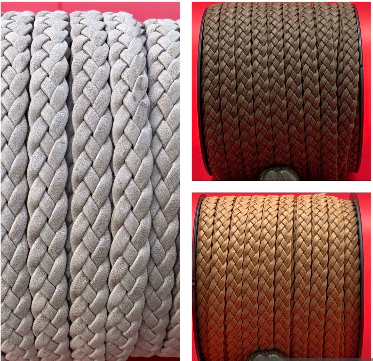 MADE IN SPAIN 24" Arizona flat braided leather cord, jewelry cord, brown braided cord (TRP104x3)