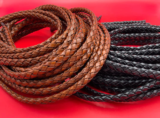 MADE IN SPAIN 7.5" licorice braided leather cord, 12x6mm leather cord, tobacco and black color leather cord