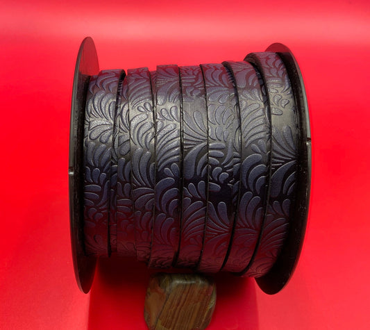 MADE in EUROPE 24'' flat 10mm engraved leather cord, 10mm flat leather cord, 10mm embossed leather cord (AR150/10/marino)