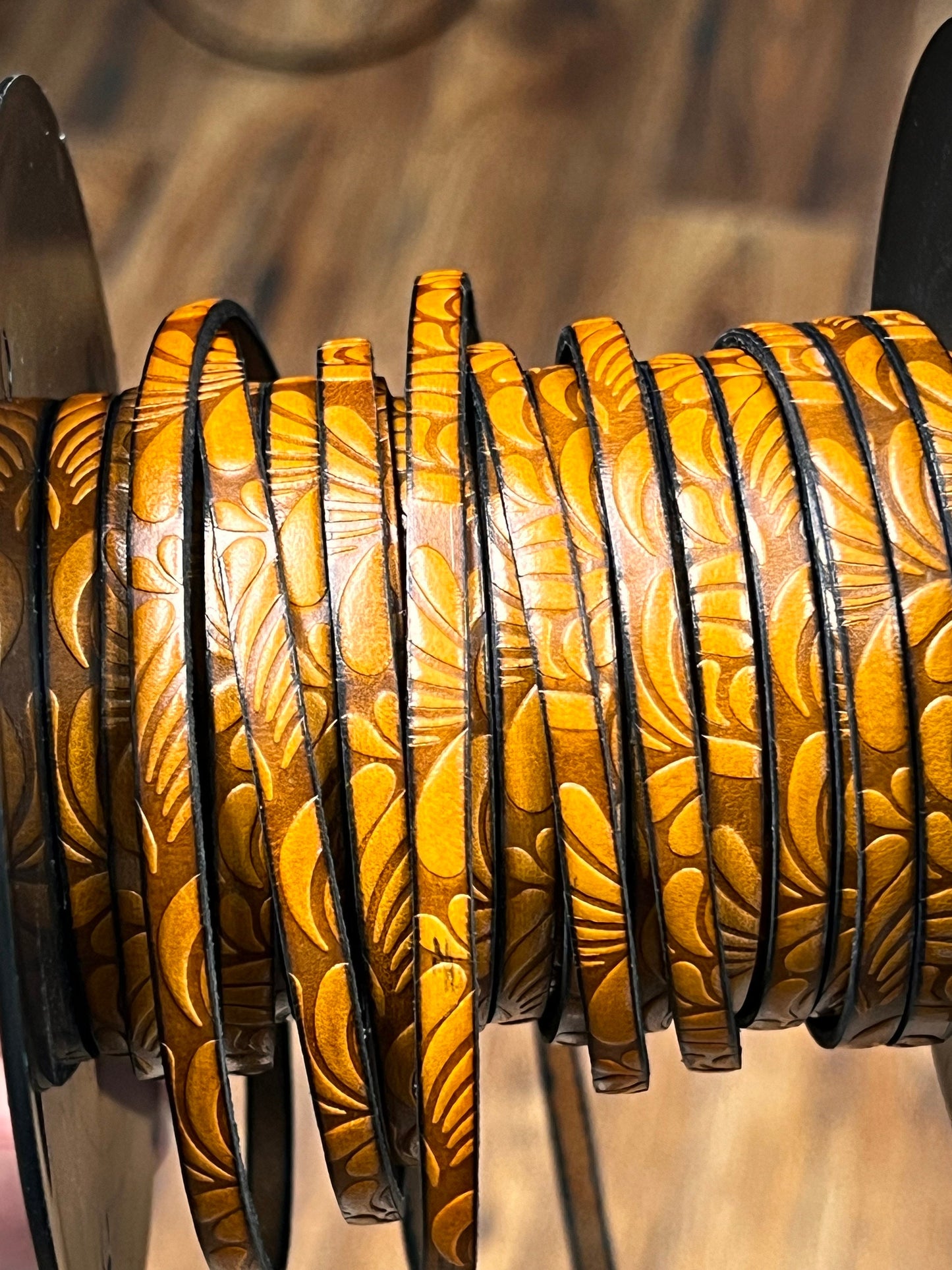 MADE in EUROPE 24'' flat 5mm embossed leather cord, 5mm flat floral embossed leather cord, (AR150/05/03)