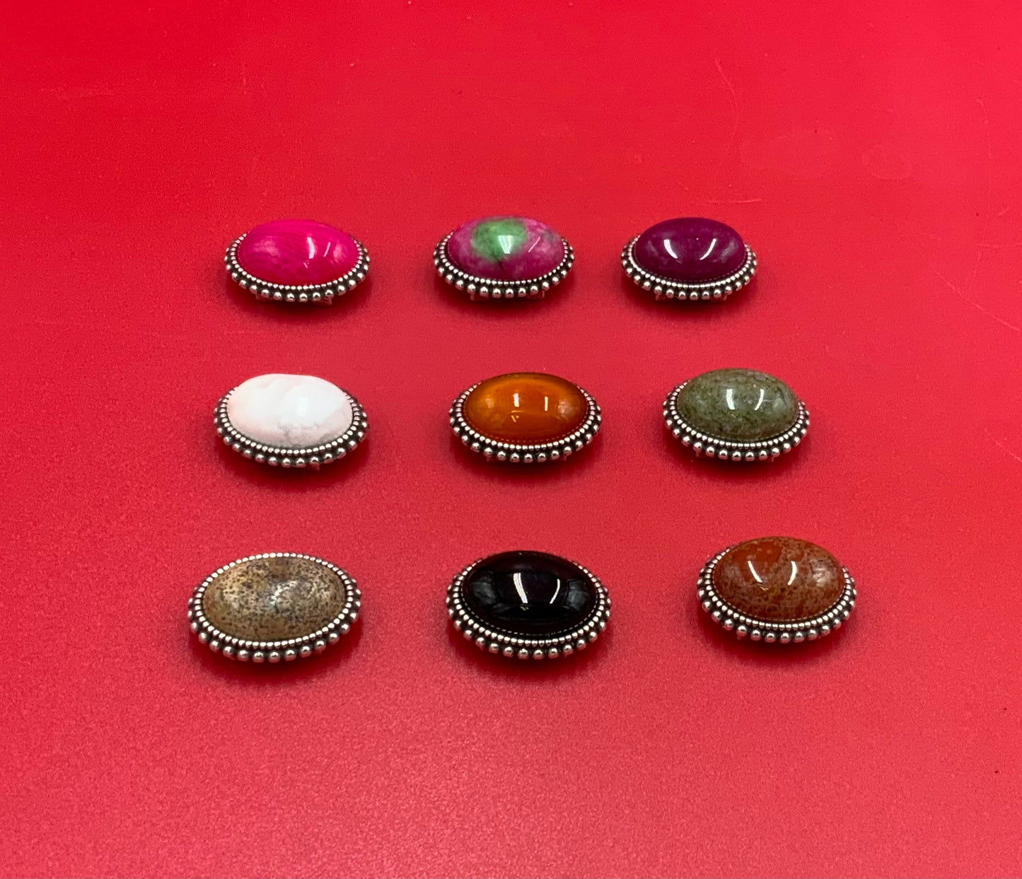 FS0551>>MADE IN EUROPE zamak oval slider with natural gemstone, 10mm flat cord slider with natural stone cabochon, Qty1