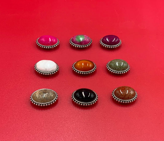 FS0551>>MADE IN EUROPE zamak oval slider with natural gemstone, 10mm flat cord slider with natural stone cabochon, Qty1