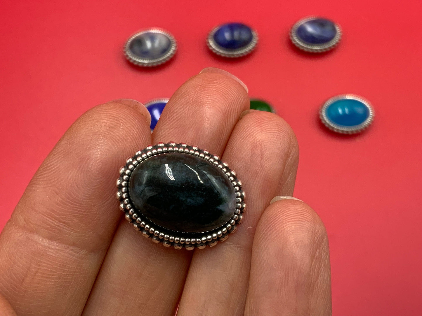 FS0551>>MADE IN EUROPE zamak oval slider with natural gemstone, 10mm flat cord slider with natural stone cabochon, Qty1