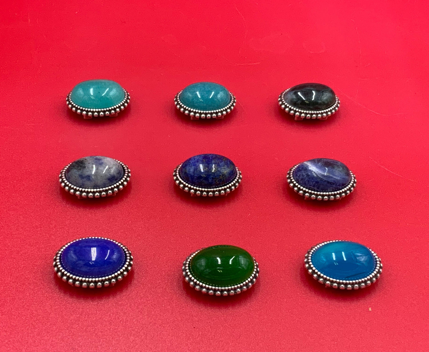 FS0551>>MADE IN EUROPE zamak oval slider with natural gemstone, 10mm flat cord slider with natural stone cabochon, Qty1