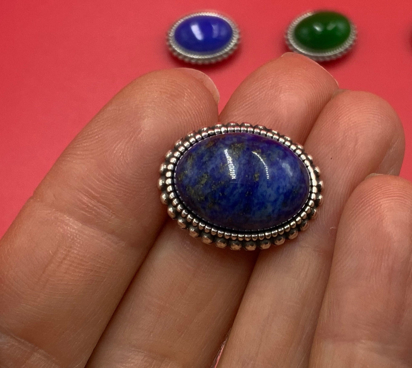 FS0551>>MADE IN EUROPE zamak oval slider with natural gemstone, 10mm flat cord slider with natural stone cabochon, Qty1