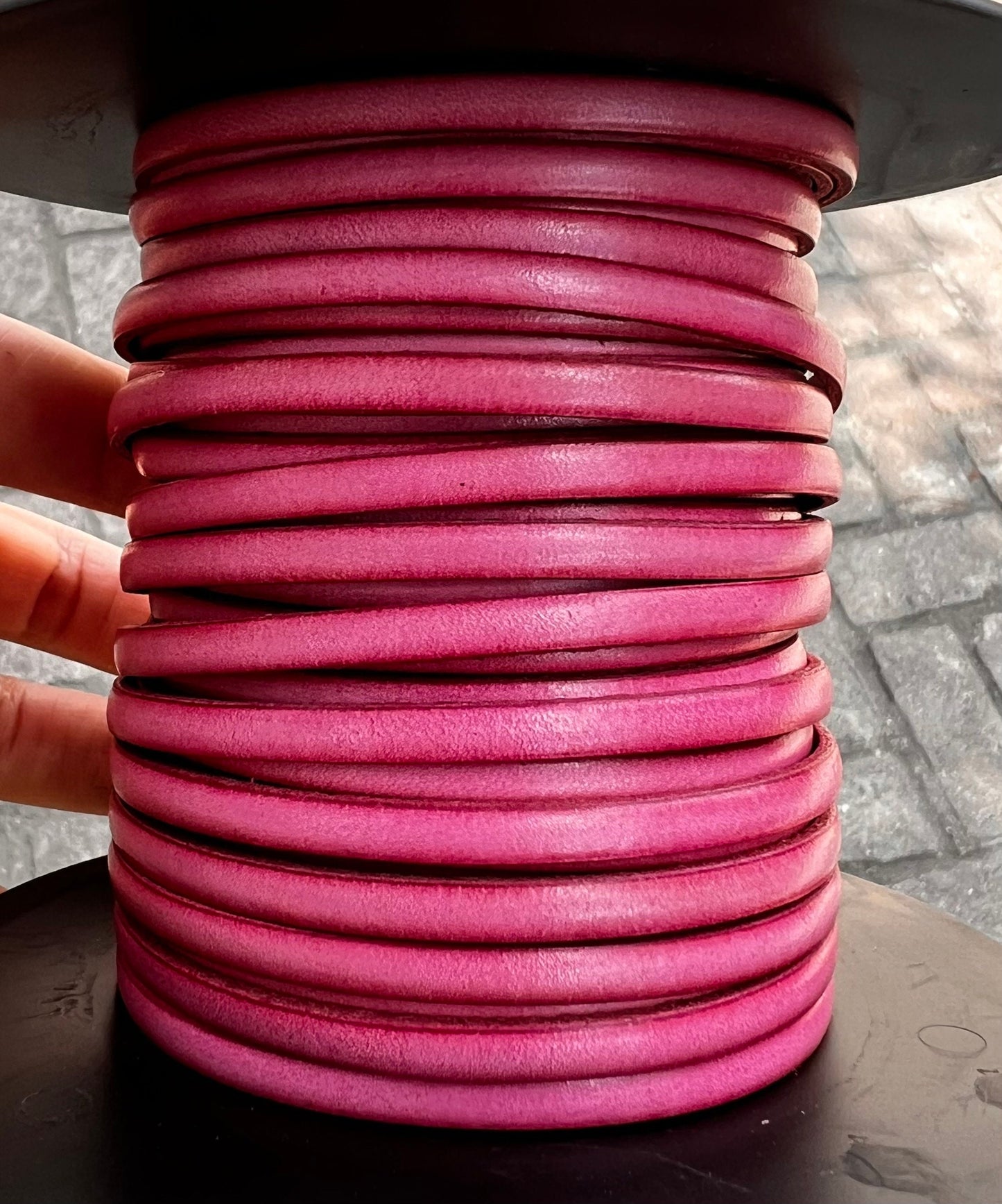 MADE in EUROPE 1 yard of 5mm flat leather cord, genuine leather 5mm strip, baby pink flat leather cord (Marf5babypink)