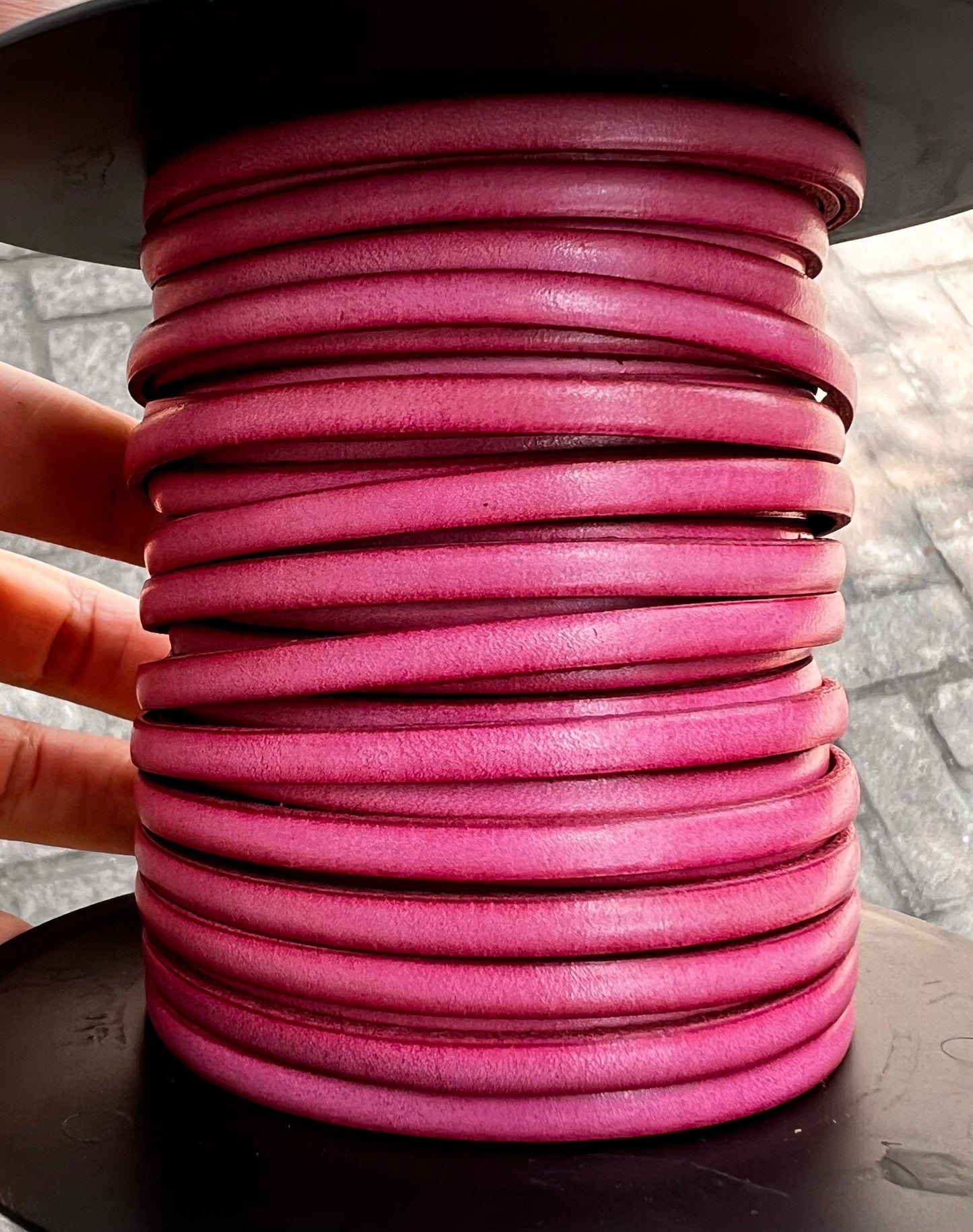 MADE in EUROPE 1 yard of 5mm flat leather cord, genuine leather 5mm strip, baby pink flat leather cord (Marf5babypink)