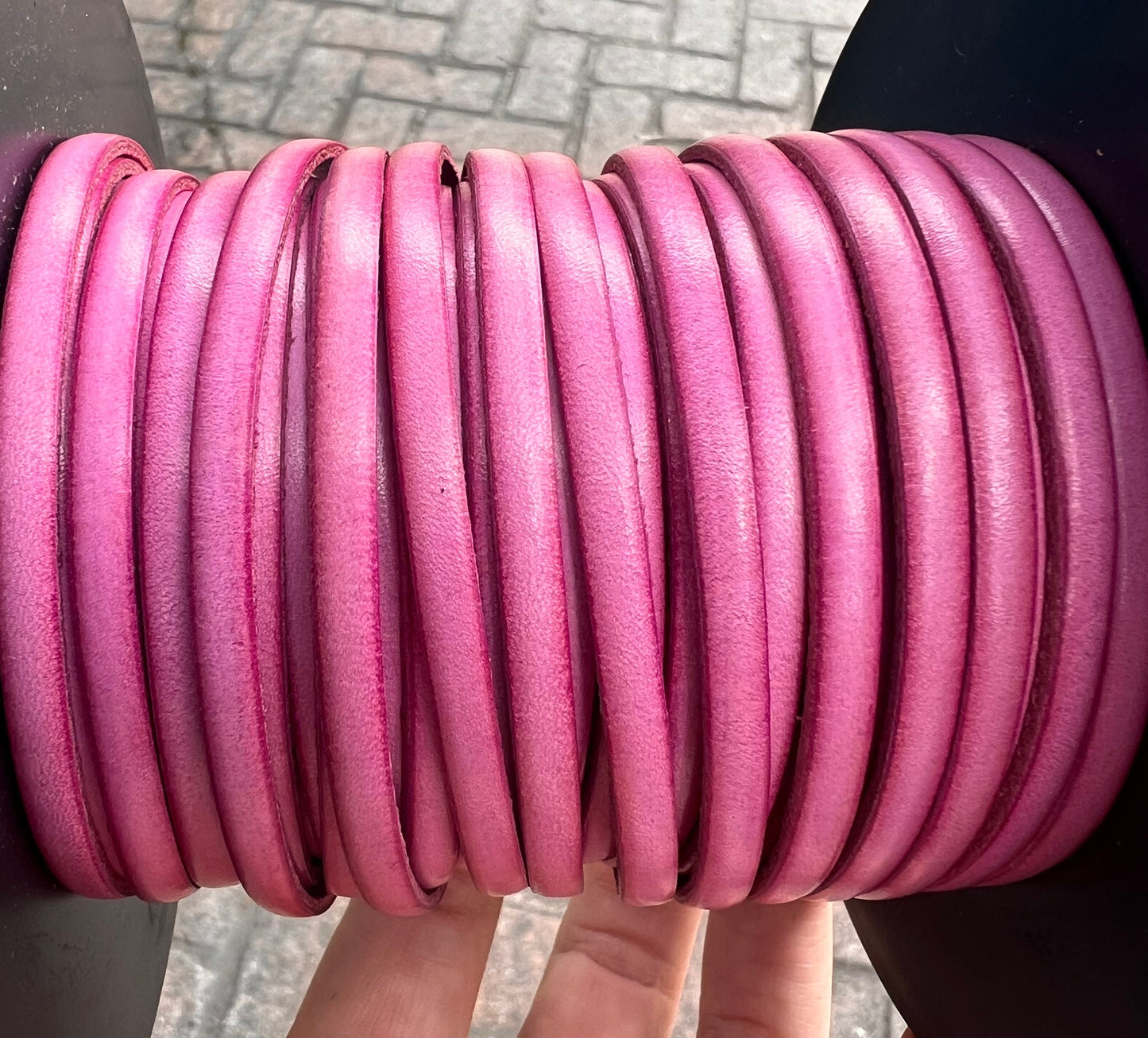 MADE in EUROPE 1 yard of 5mm flat leather cord, genuine leather 5mm strip, baby pink flat leather cord (Marf5babypink)
