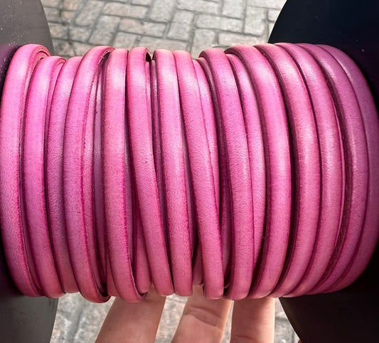 MADE in EUROPE 1 yard of 5mm flat leather cord, genuine leather 5mm strip, baby pink flat leather cord (Marf5babypink)