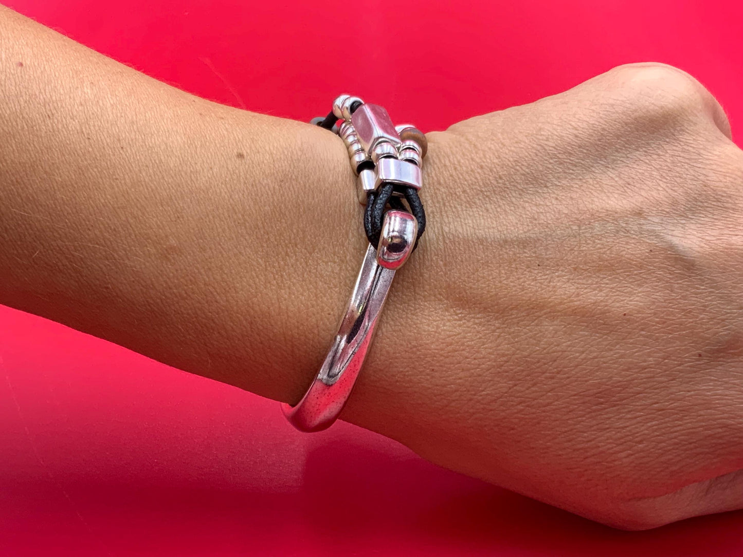 B0002>>MADE in EUROPE Zamak half bracelet finding, flat cord half bracelet with slider, silver half bracelet, qty1