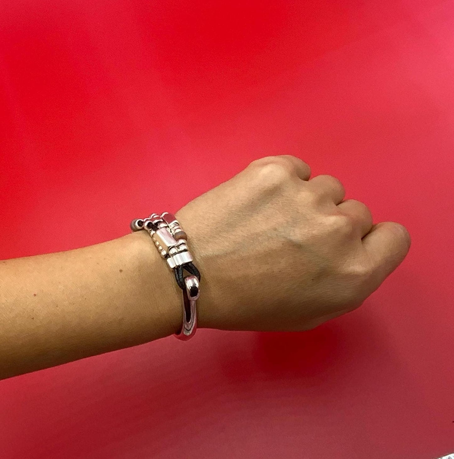 B0002>>MADE in EUROPE Zamak half bracelet finding, flat cord half bracelet with slider, silver half bracelet, qty1