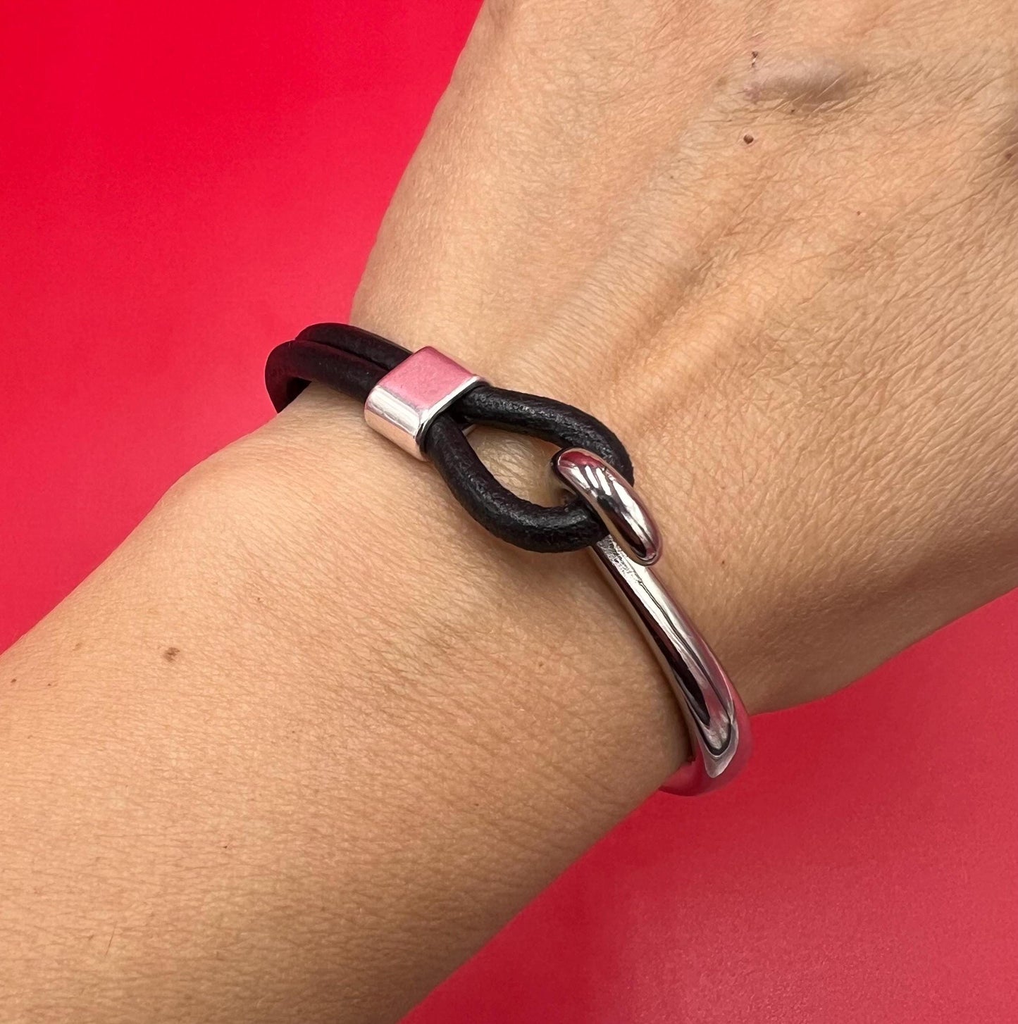 B0109>> 304 Stainless steel half bracelet for 3.5mm round cord, silver half bracelet qty 1 set