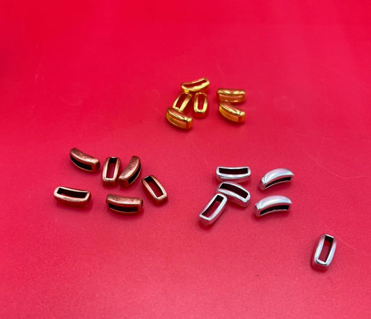 FS0041>>MADE IN EUROPE 6 zamak curved slider bars, flat cord slider, 10mm flat cord sliders, silver bar sliders Qty6
