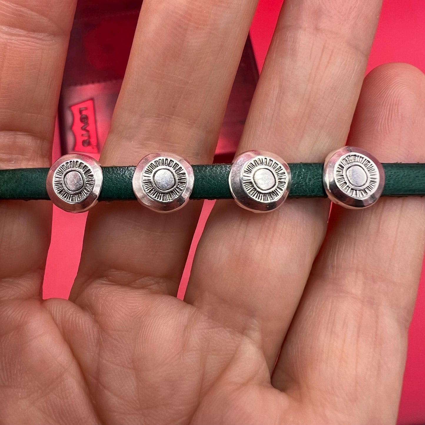 FS0650>>MADE in EUROPE 4 Zamak sliders for flat 5mm cord, flat cord slider, zamak round flat  slider qty4