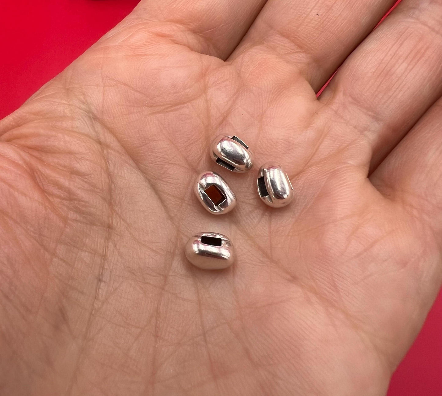 FS0651>>MADE IN EUROPE 4 zamak oval sliders, 3x2mm sliders, 3mm silver oval sliders Qty4