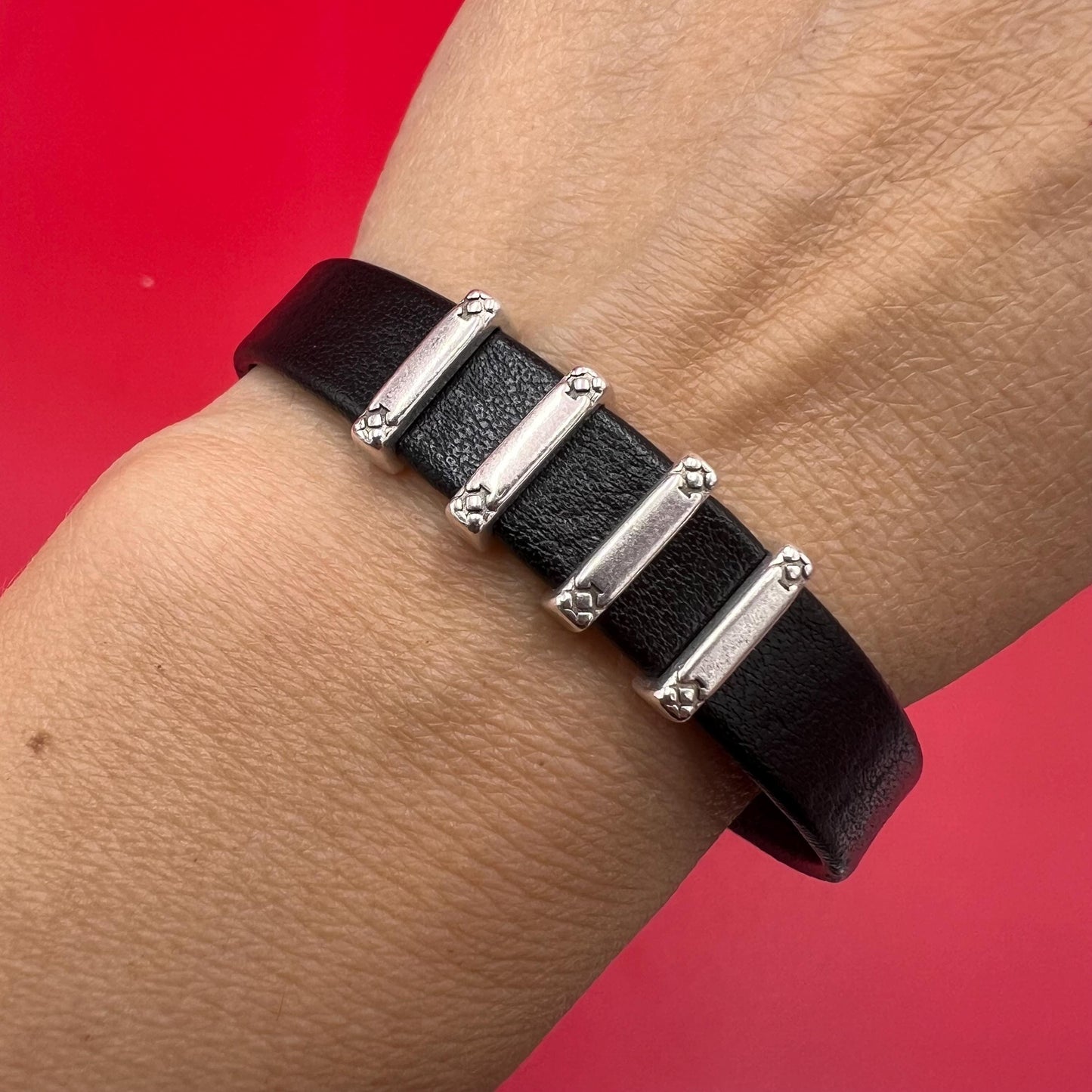 FS0652>>MADE in EUROPE 4 crimpable slider bars, 10mm flat cord crimp sliders, 10mm leather cord  sliders, Qty4