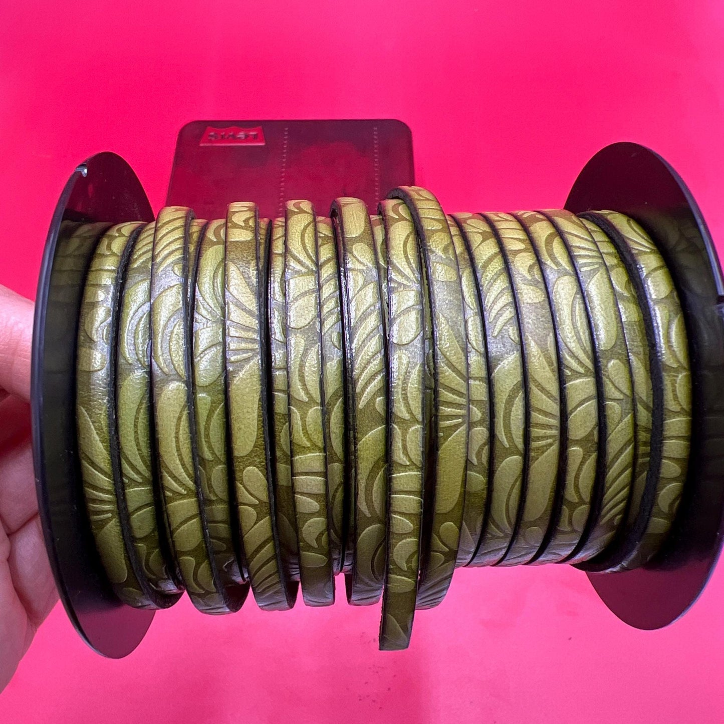 MADE in EUROPE 24'' flat 5mm embossed leather cord, 5mm green leather cord, 5mm embossed leather cord (AR150/05/17)
