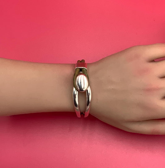 B0111>>MADE in EUROPE zamak oval button half bracelet+ slider, silver half bracelet, zamak half cuff, metal half bracelet Qty1