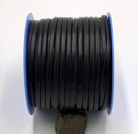 MADE in EUROPE 1 yard of 5mm flat leather cord, genuine leather 5mm strip, black flat leather cord