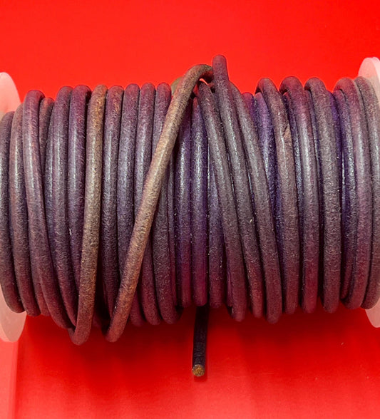 MADE IN EUROPE 1 yard round distressed purple leather cord, vintage purple 3.5mm leather cord (SER4VP)