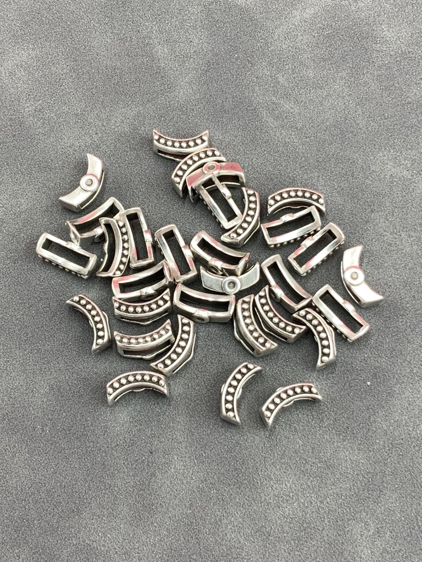 FS0459>>MADE IN EUROPE 4 curved crimpable sliders, 10mm flat cord sliders, silver bar sliders Qty4