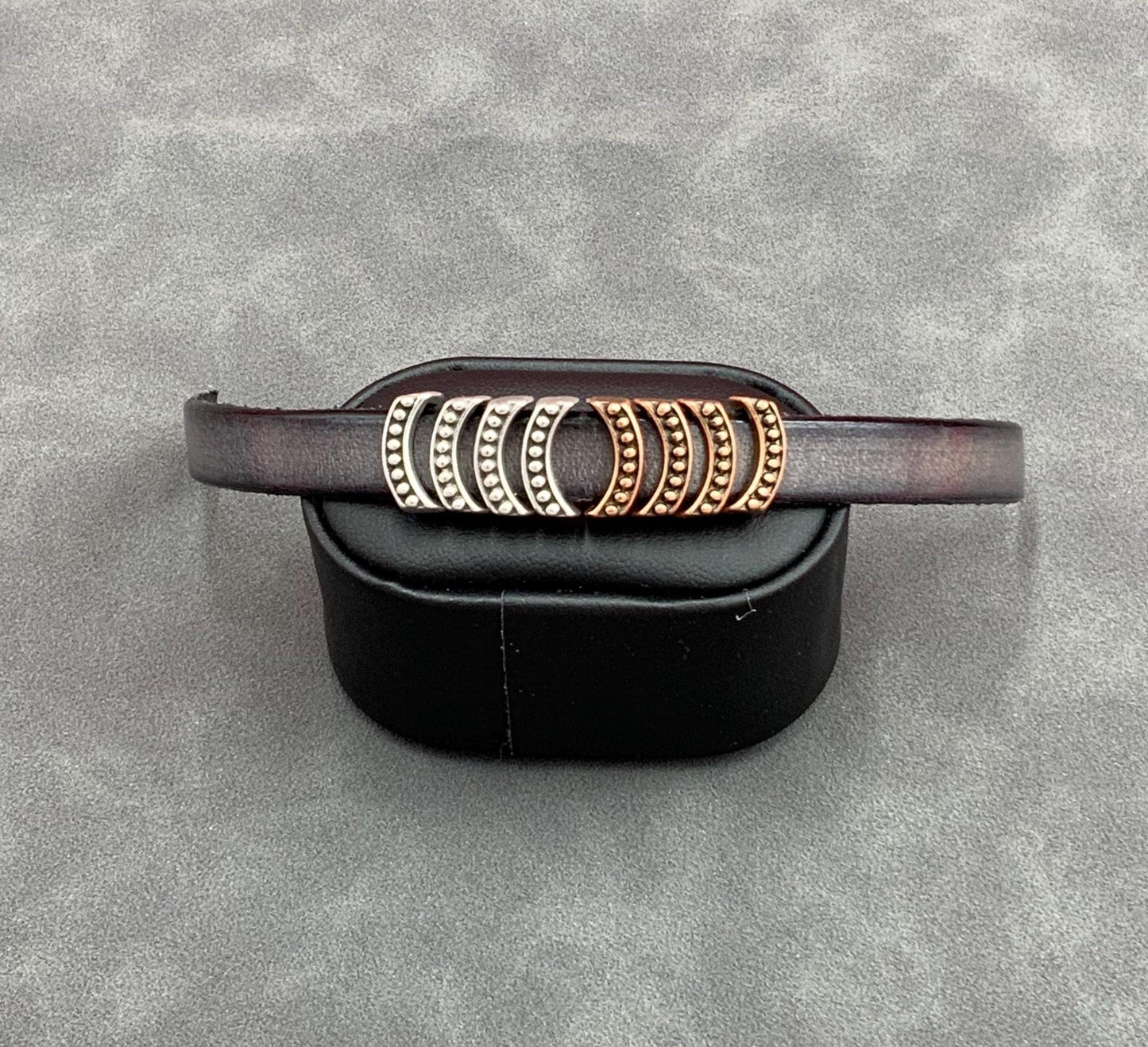 FS0459>>MADE IN EUROPE 4 curved crimpable sliders, 10mm flat cord sliders, silver bar sliders Qty4