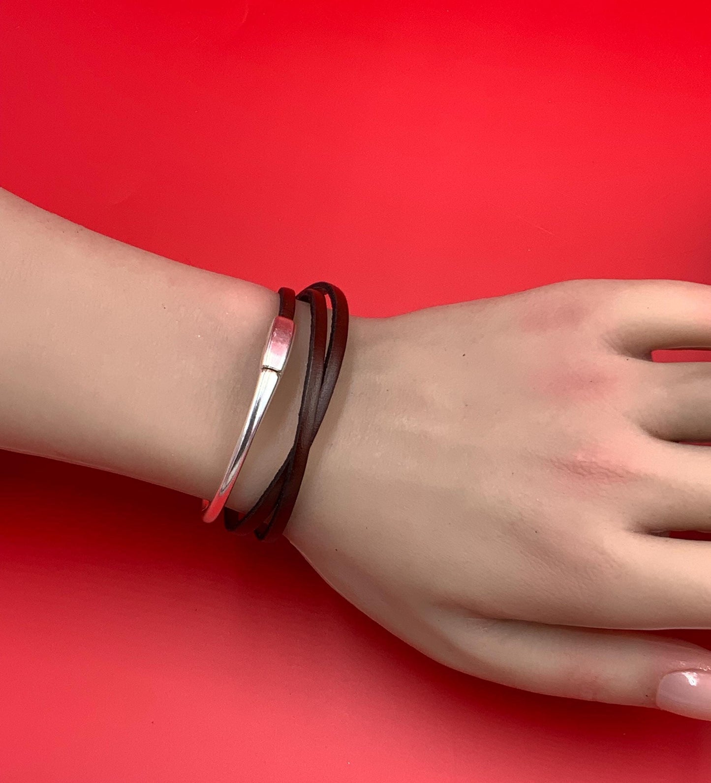 B0113>> 3mm flat cord half bracelet, silver half bracelet qty 1 set