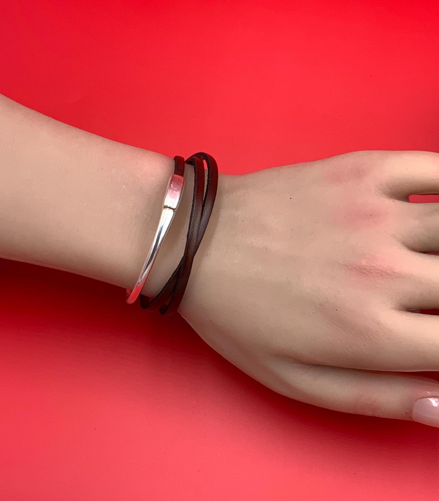 B0113>> 3mm flat cord half bracelet, silver half bracelet qty 1 set