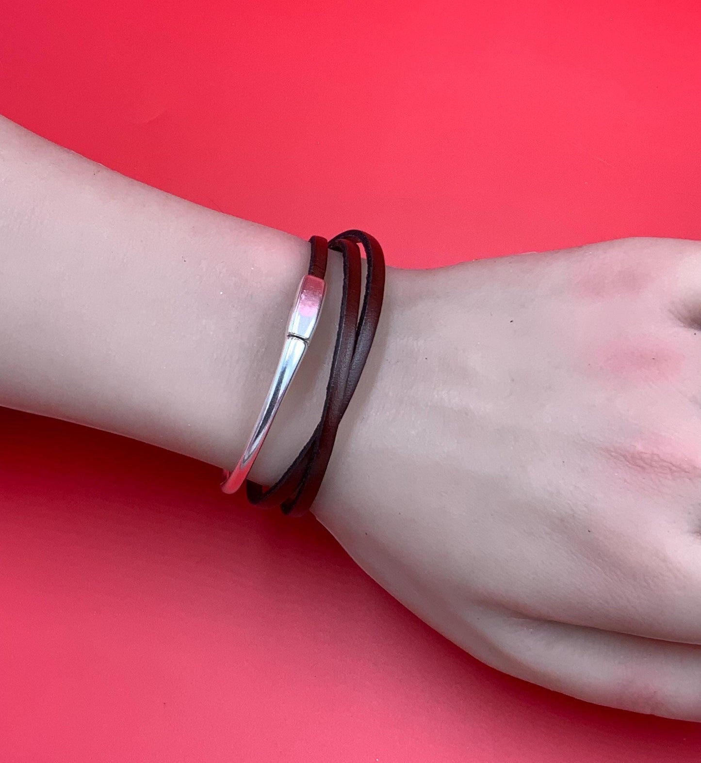 B0113>> 3mm flat cord half bracelet, silver half bracelet qty 1 set