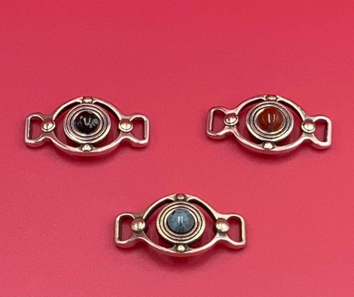 C0101>>MADE in EUROPE  flat cord zamak connector, 6mm cord connector, 5mm cord connector with cabochon Qty1