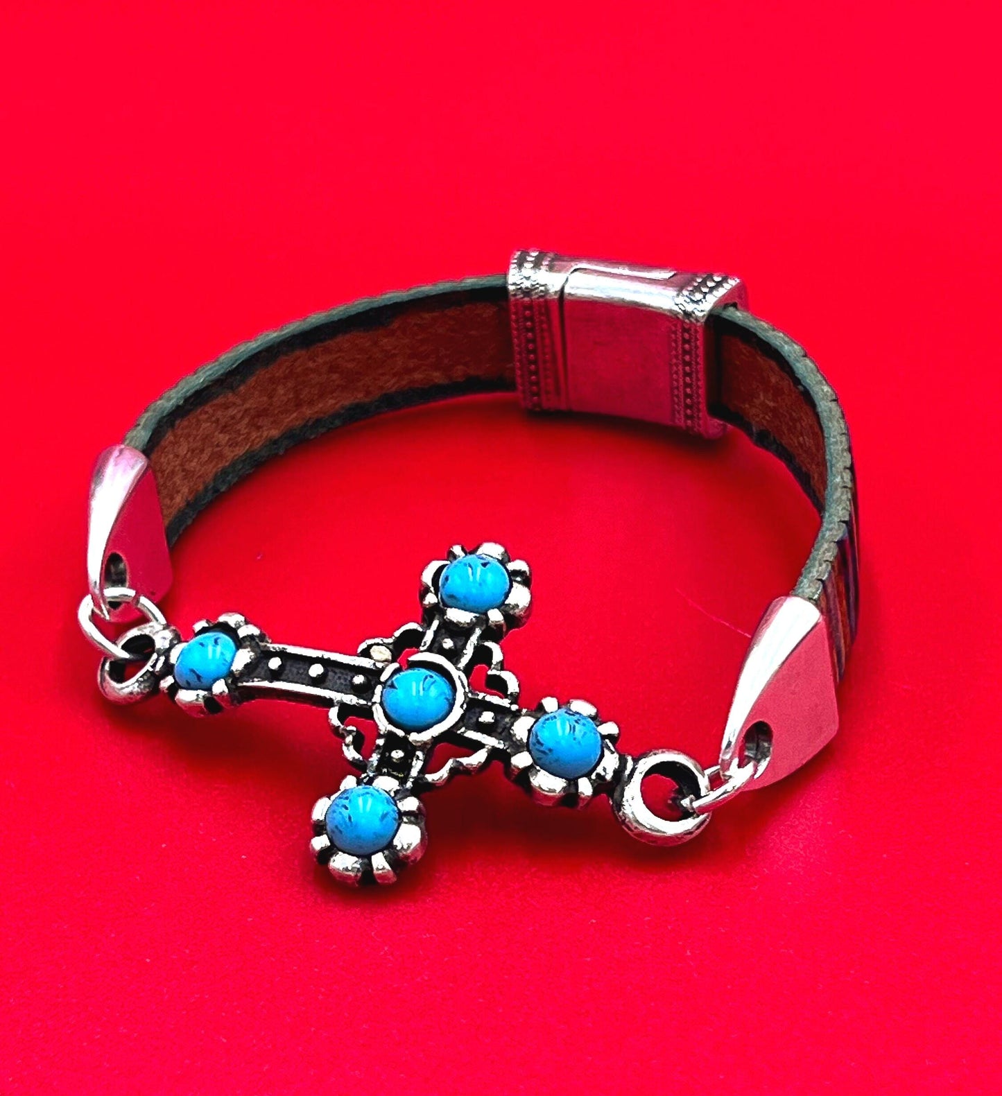C0170>>MADE in EUROPE zamak cross connector with turquoise cabochons, bracelet cross connector, bracelet cross connector qty1