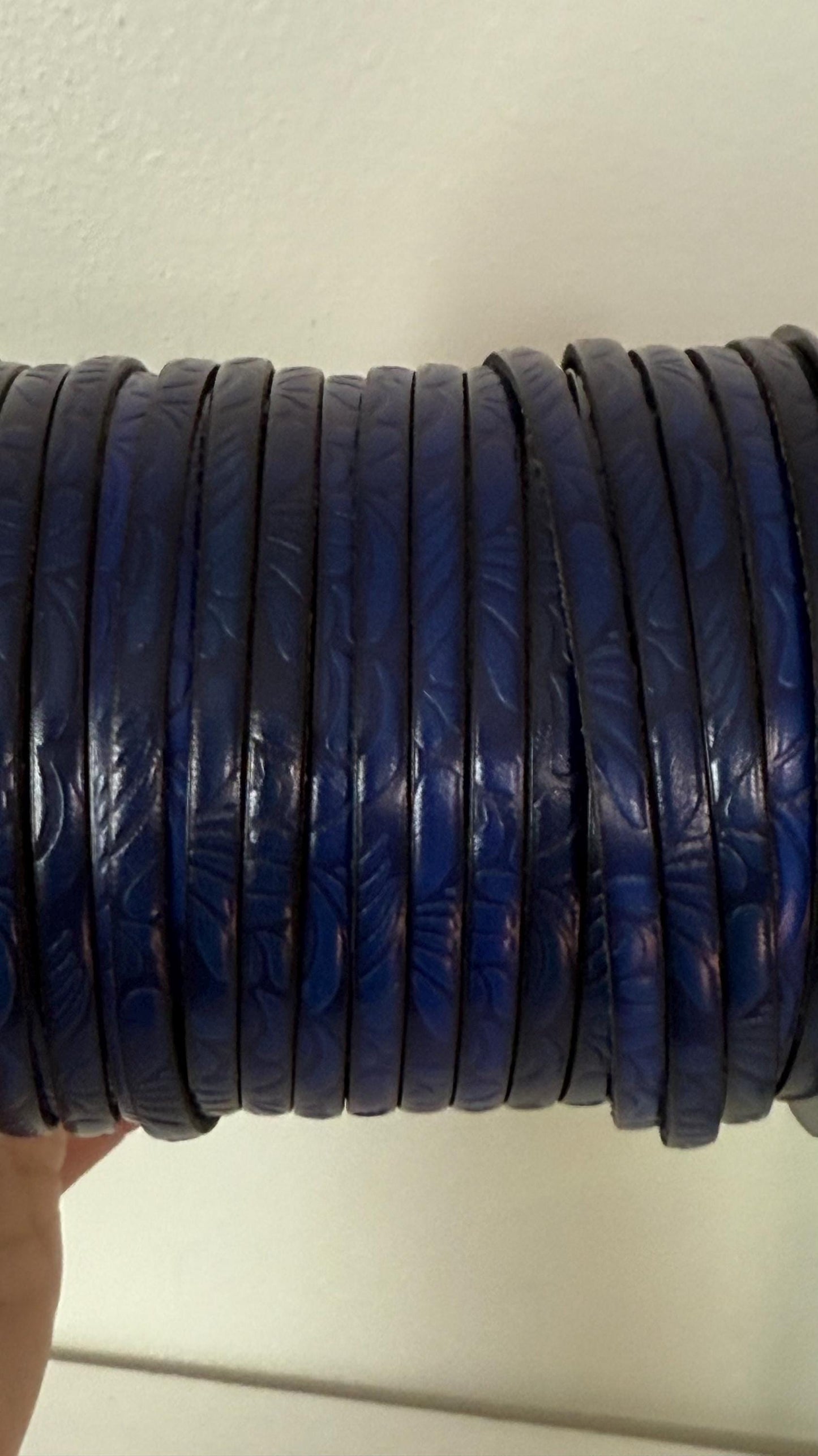 MADE in EUROPE 24'' flat 5mm engraved leather cord, 5mm flat royal blue leather cord, 5mm floral embossed leather cord(AR150/05/22)