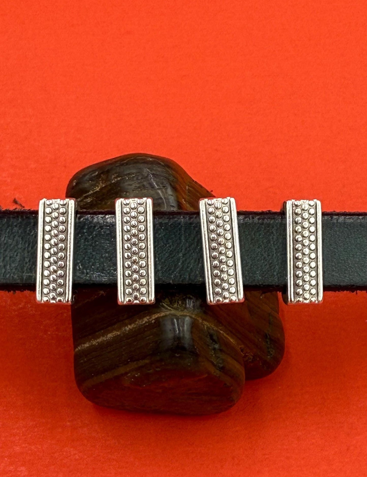 FS0674>>MADE in EUROPE 4 Zamak beaded sliders, 10mm flat cord  sliders, 10mm leather cord sliders,  Qty4