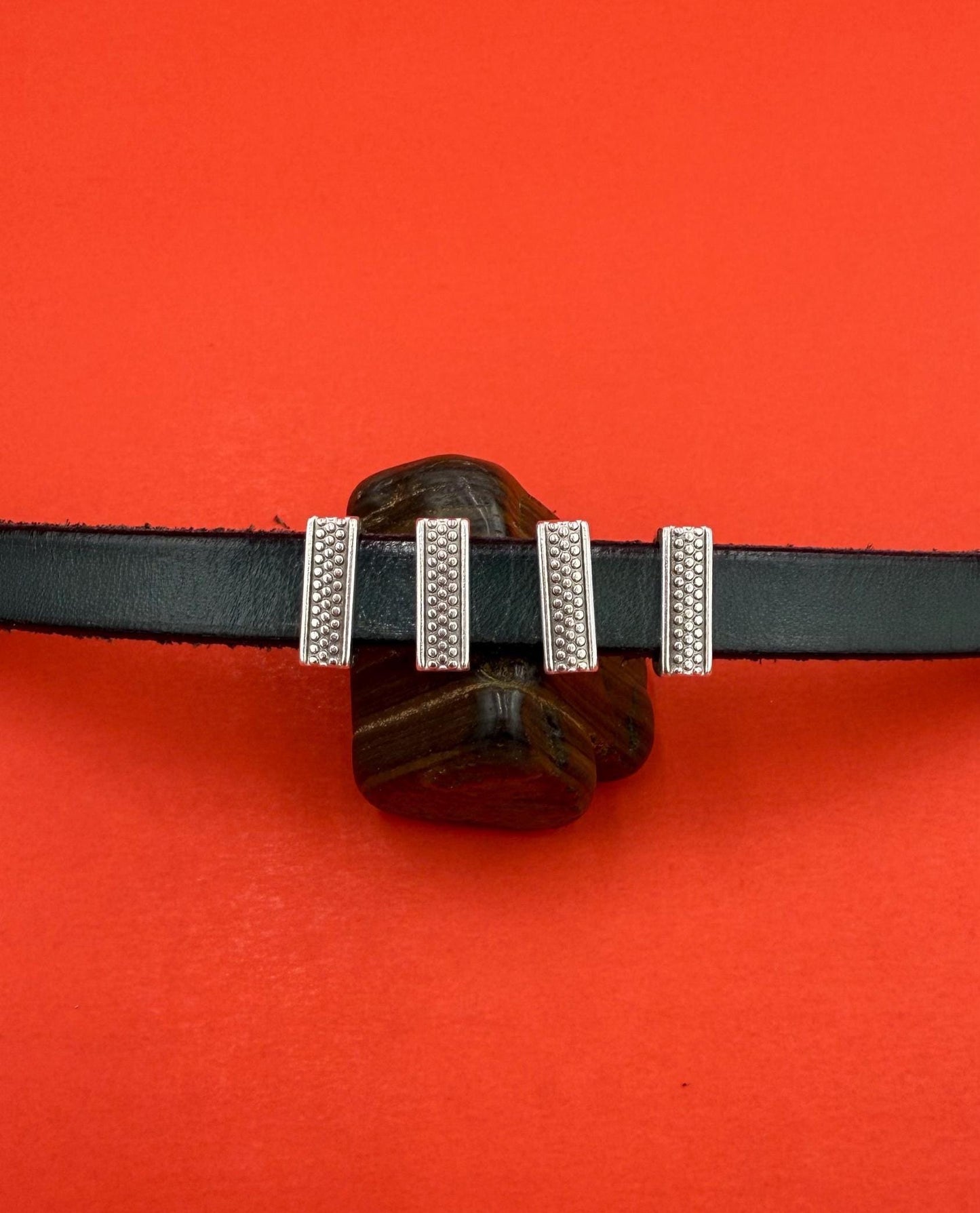 FS0674>>MADE in EUROPE 4 Zamak beaded sliders, 10mm flat cord  sliders, 10mm leather cord sliders,  Qty4