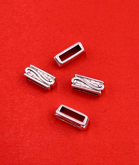 FS0680>> MADE in EUROPE 4 Zamak slider bars, 12x3.2mm silver embossed slider bars, Qty4