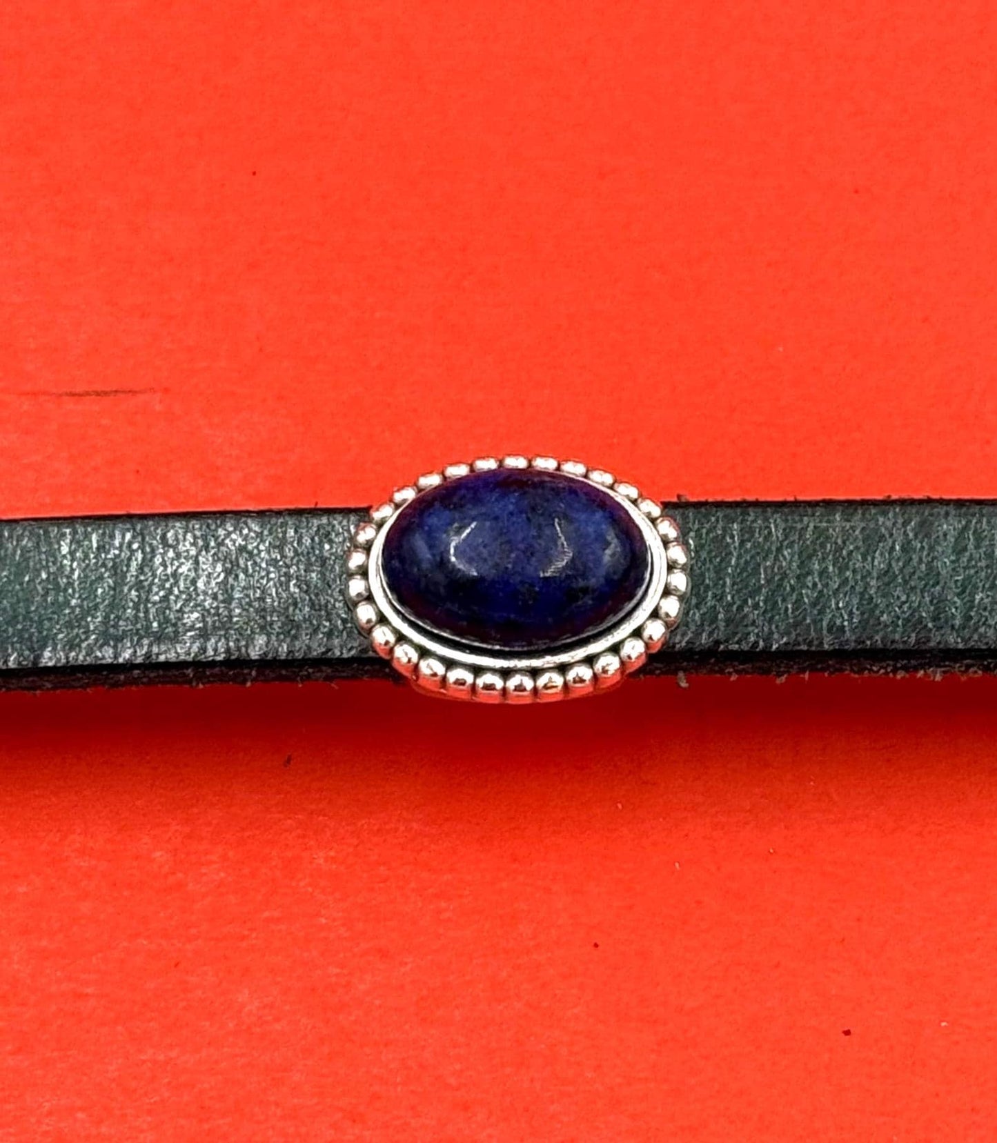 FS0681>>MADE IN EUROPE zamak oval slider with natural gemstone, 10mm flat cord slider with natural stone cabochon, Qty1