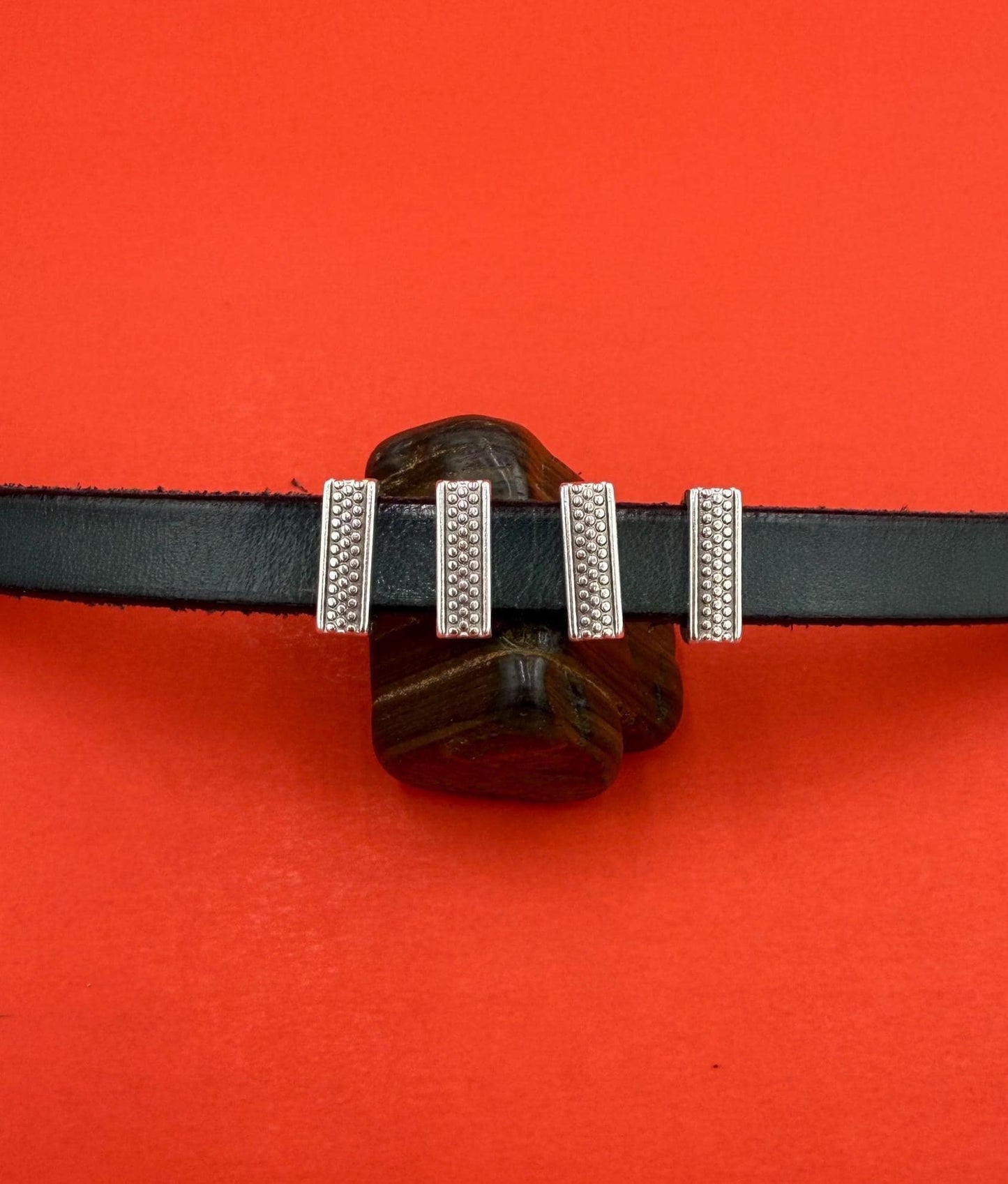 FS0674>>MADE in EUROPE 4 Zamak beaded sliders, 10mm flat cord  sliders, 10mm leather cord sliders,  Qty4
