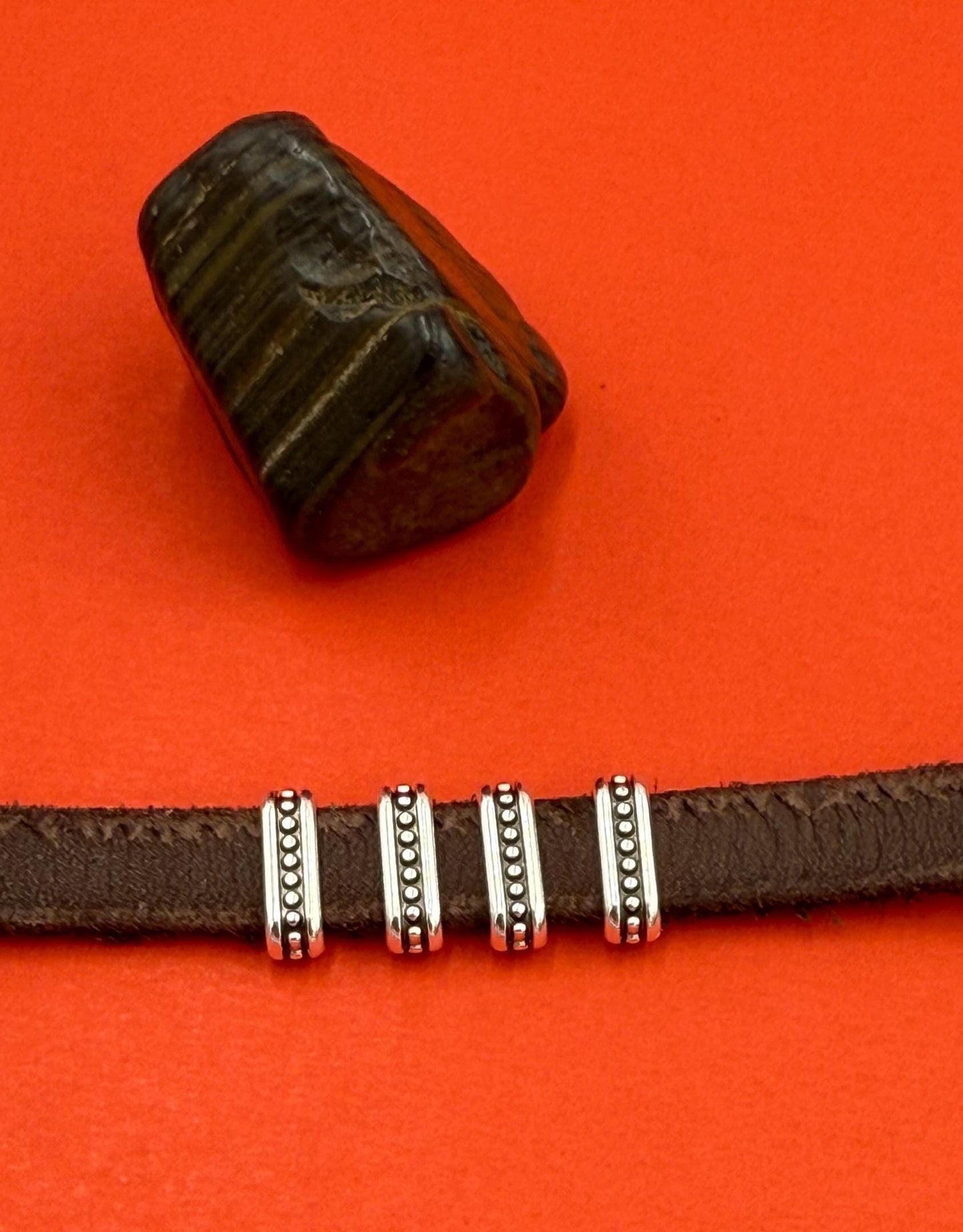 FS0637>> MADE in EUROPE 4 Zamak slider bars, 10mm flat cord slider bars, 10mm beaded sliders Qty4