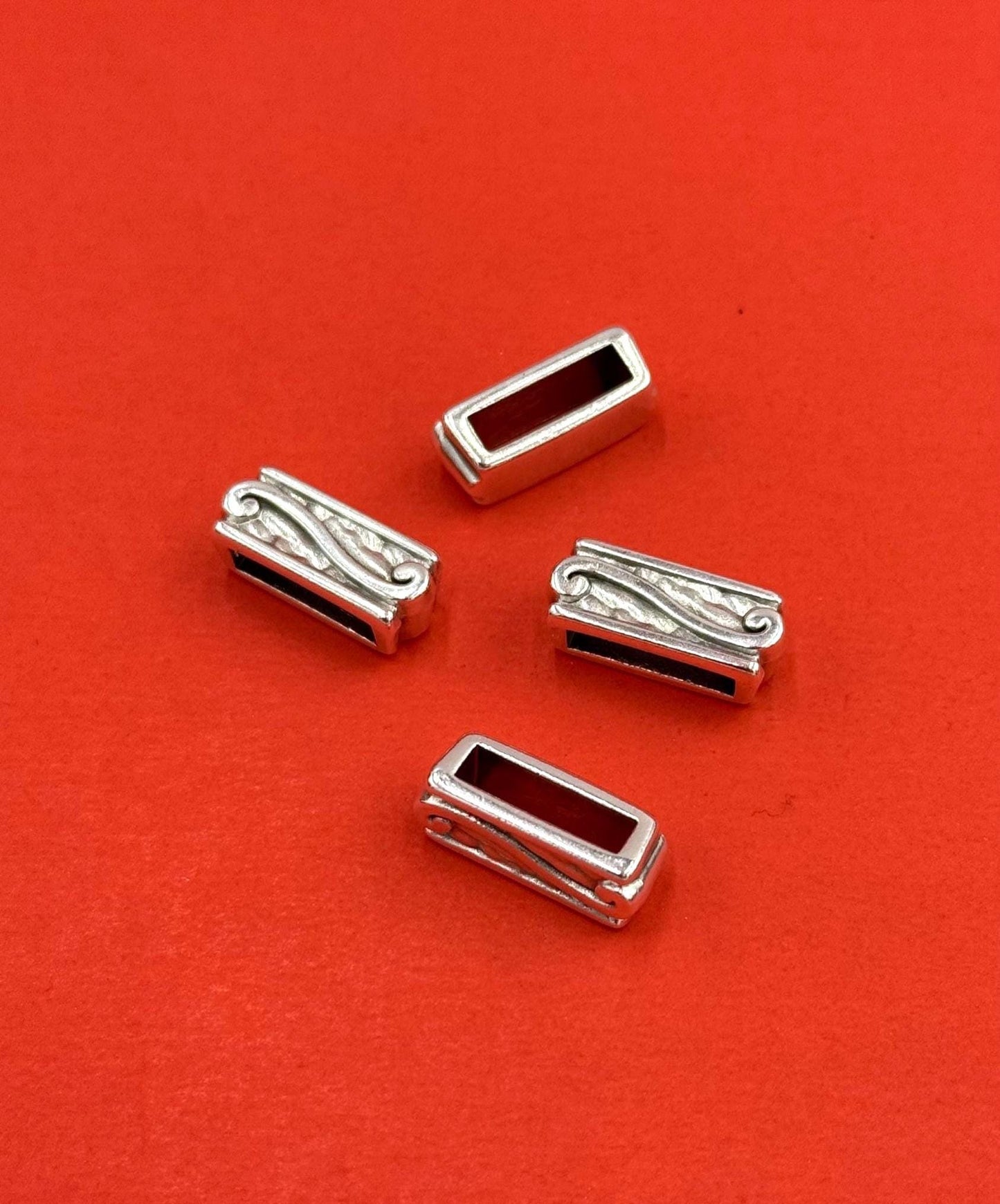 FS0680>> MADE in EUROPE 4 Zamak slider bars, 12x3.2mm silver embossed slider bars, Qty4
