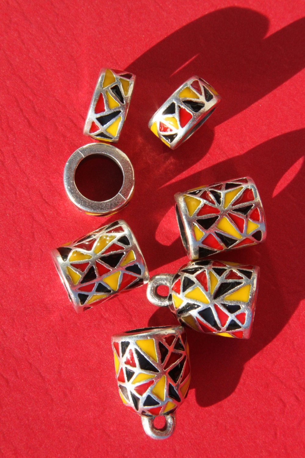 RS0086>> MADE IN EUROPE  2 metal sliders, 10mm cord sliders, climbing cord slider, enamel slider, 10mm tube, enamel tube (E6019)