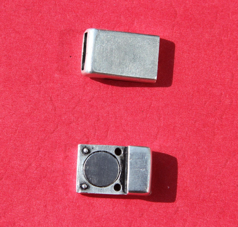 MADE IN EUROPE magnetic clasp for 10mm flat leather cord, silver clasp for flat cord (XM5981SP5/4) Qty1