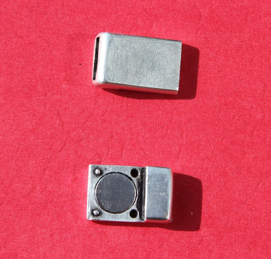 FC0164>>MADE IN EUROPE magnetic clasp for 10mm flat leather cord, silver clasp for flat cord (XM5981AS) Qty1