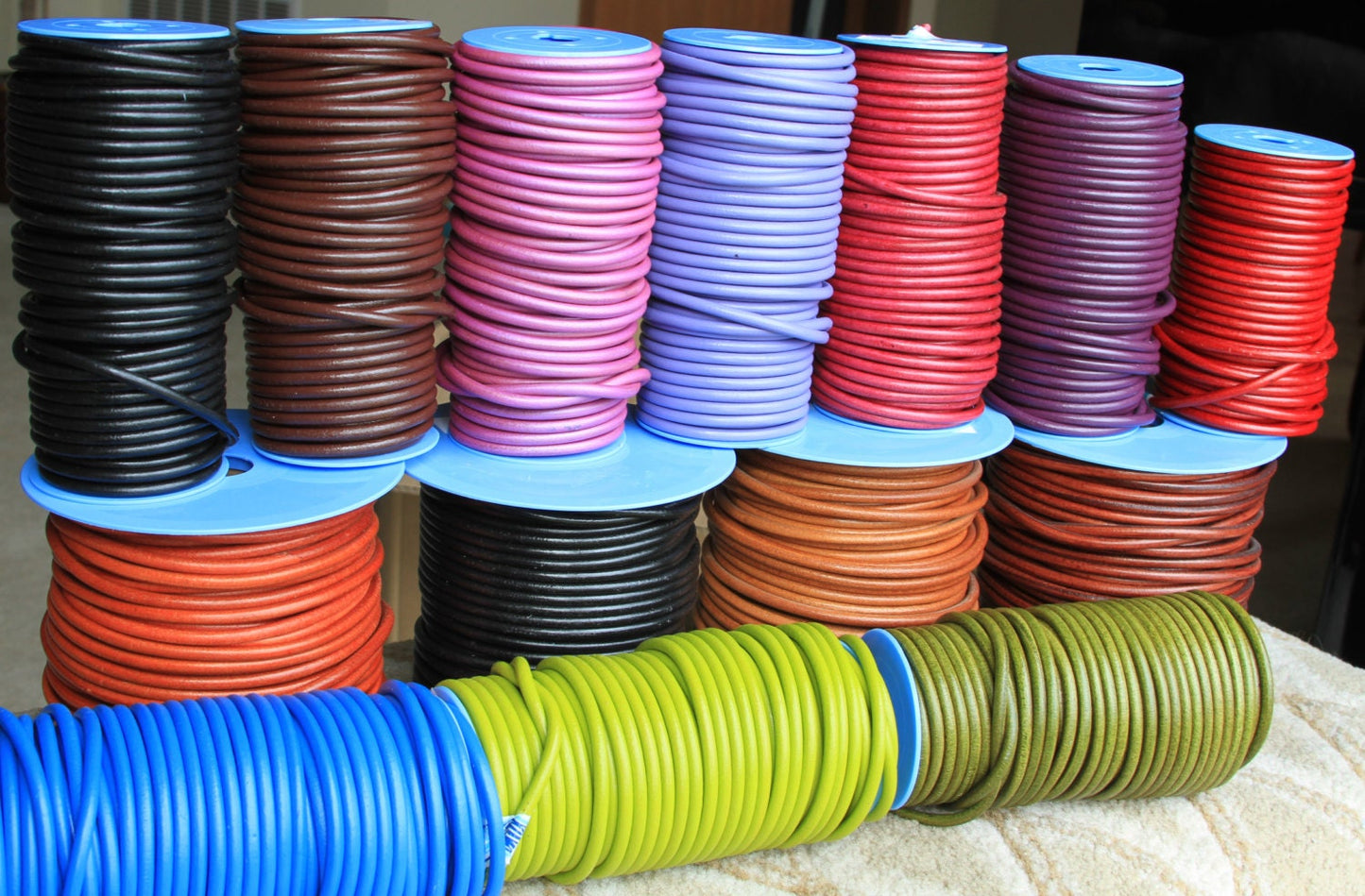 MADE IN SPAIN 2 feet (24") electric blue round leather cord, 5mm round leather cord, spanish leather cord (5AZE)
