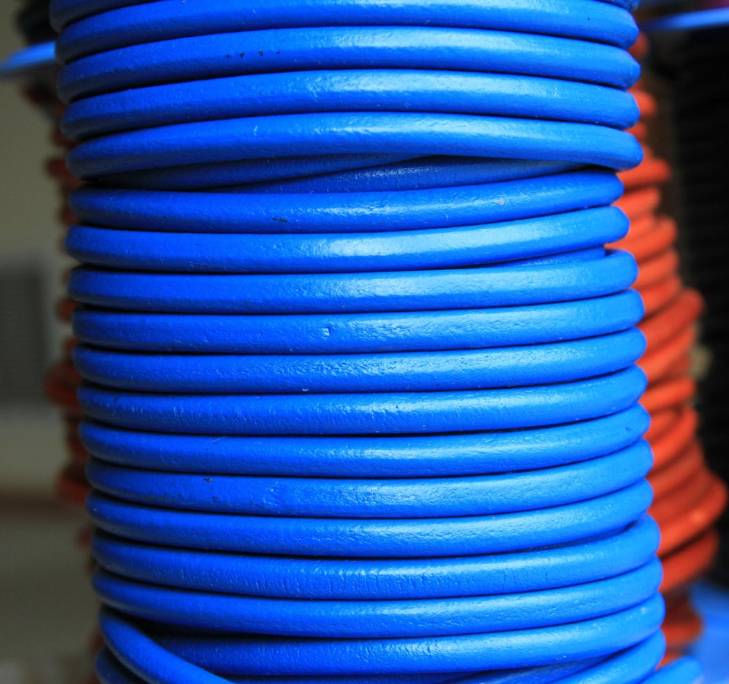 MADE IN SPAIN 2 feet (24") electric blue round leather cord, 5mm round leather cord, spanish leather cord (5AZE)