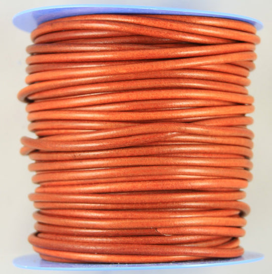 MADE IN SPAIN 2 feet (24") orange color round leather cord, 5mm round leather cord,  (5ANINAR)