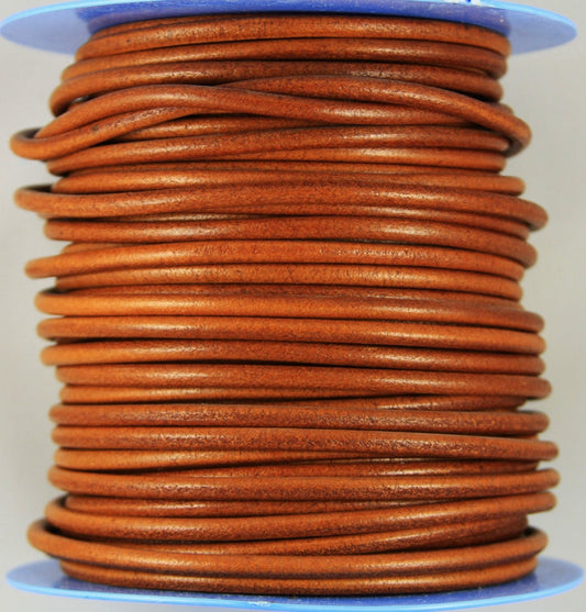 MADE IN SPAIN 2 feet (24") whisky color round leather cord, 5mm round leather cord, spanish leather cord (5ANIWHI)