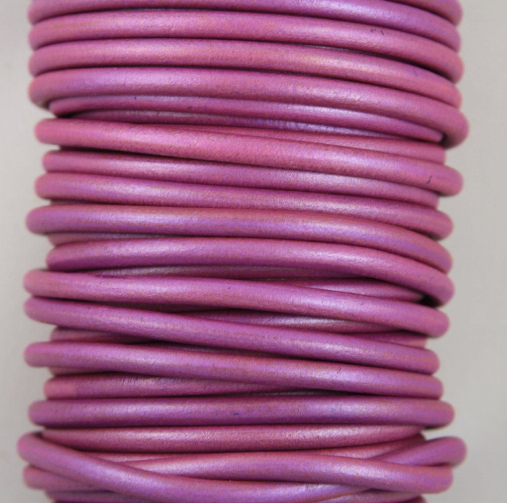 MADE IN SPAIN 2 feet (24") metallic pink leather cord, 5mm round leather cord, (5PINKMA61)