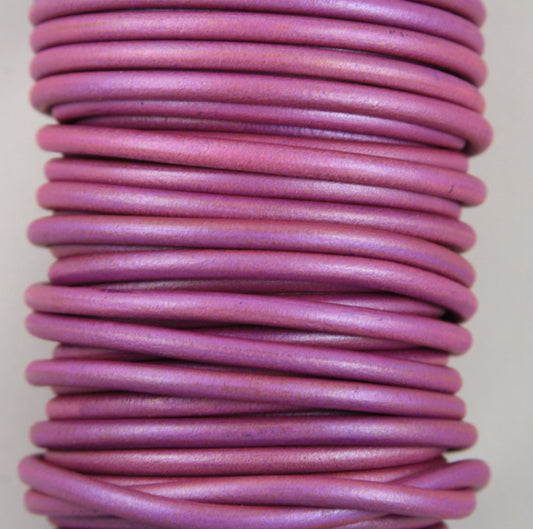 MADE IN SPAIN 2 feet (24") metallic pink leather cord, 5mm round leather cord, (5PINKMA61)
