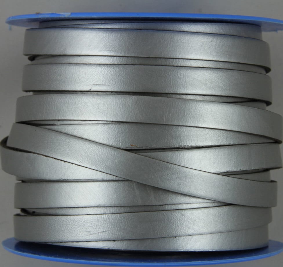 MADE IN SPAIN 24" old silver 10mm flat leather cord, 10mm plain leather cord (VM10MTPLV)