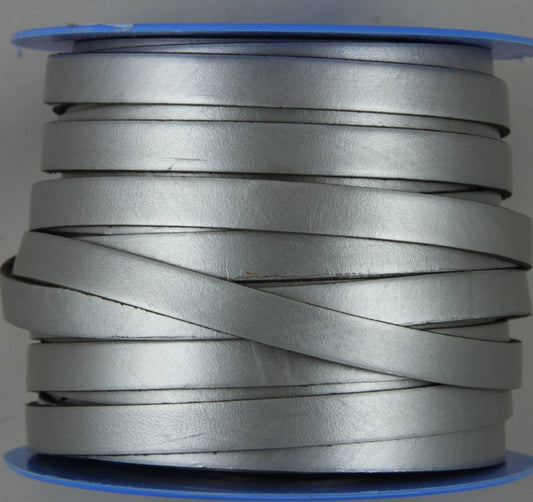 MADE IN SPAIN 24" old silver 10mm flat leather cord, 10mm plain leather cord (VM10MTPLV)